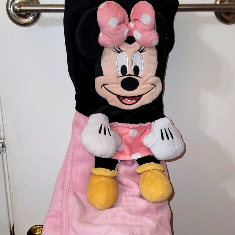 Disney Parks large baby blanket wrap & fold over Minnie Mouse black pink fleece